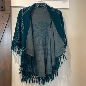 Raz sweater and cover up, teal and grey, western style. Size OZ